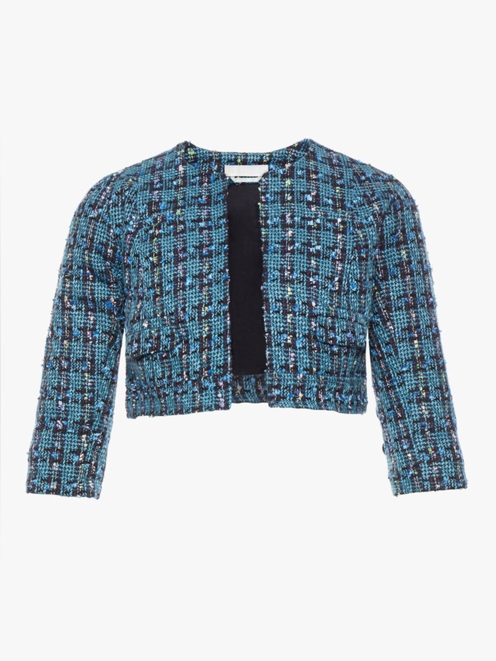 NWT Bianca Balti The Beverly Jacket Cropped Blue Tweed Jacket Size 6 Maternity